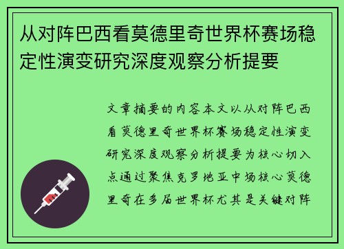 从对阵巴西看莫德里奇世界杯赛场稳定性演变研究深度观察分析提要